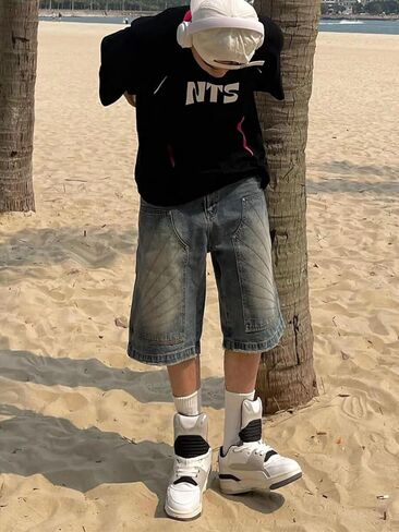Long Baggy Jean Shorts Jorts Baggy Short Jeans Y2K Jorts Short Jeans with Pockets Trendy Baggy Summer Jorts in Saudi Arabia