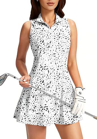 Women's Golf Sleeveless Zipper Dresses with Built in Shorts in Kuwait