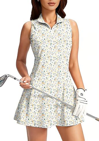 Women's Golf Sleeveless Zipper Dresses with Built in Shorts in Kuwait