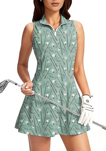 Women's Golf Sleeveless Zipper Dresses with Built in Shorts in Kuwait