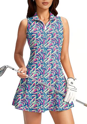 Women's Golf Sleeveless Zipper Dresses with Built in Shorts in Kuwait