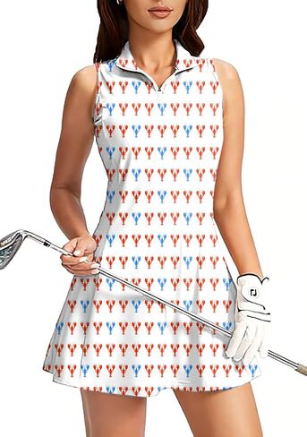 Women's Golf Sleeveless Zipper Dresses with Built in Shorts in Kuwait