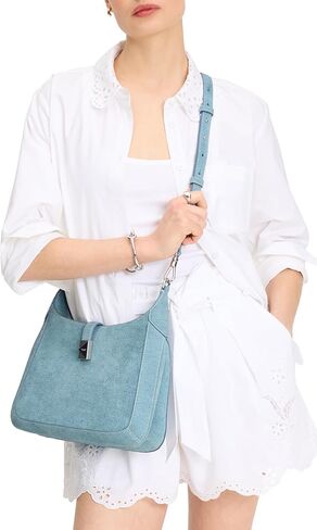 Kate Spade New York Deco Denim Suede Hobo ، Blue Multi in Kuwait