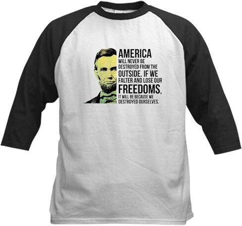 Cafepress Abraham Lincoln quote البيسبول Jersey Kids Cotton Baseball Jersey ، 3/4 قميص راجلان. in Saudi Arabia