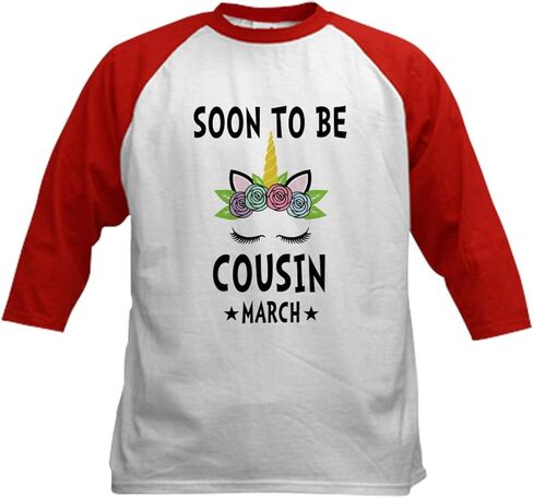 CafePress Soon to Be Cousin March Future GIF Baseball Jersey Kids Cotton Baseball Jersey, 3/4 Raglan Sleeve Shirt in Kuwait