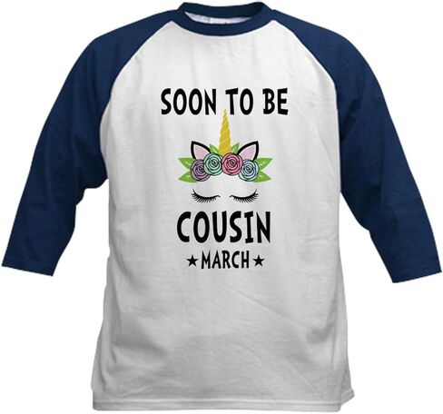 CafePress Soon to Be Cousin March Future GIF Baseball Jersey Kids Cotton Baseball Jersey, 3/4 Raglan Sleeve Shirt in Kuwait