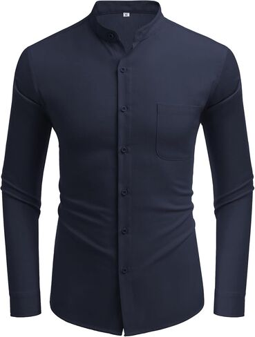 COOFANDY Men's Long Sleeve Linen Shirt Band Collar Button Down Shirts Oxford Dress Shirt in Saudi Arabia