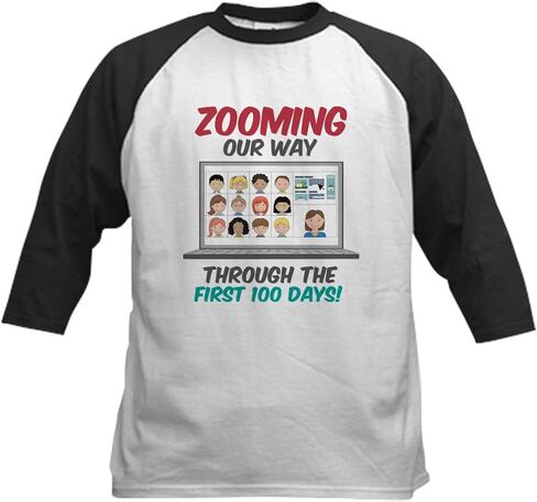 Cafepress 100 يوم من شعار المدرسة Q البيسبول Jersey Kids Cotton Baseball Jersey ، 3/4 قميص الأكمام راجلان in Saudi Arabia