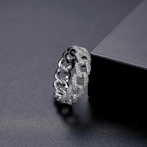 14K Gold Cuban Chain Ring, Pink Moissanite Urban Streetwear Stackable Jewelry for Women in Kuwait