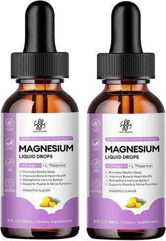 (2 Pack) Magnesium Glycinate Liquid Drop with Citrate, Oxide and Taurate, Calm Magnesium with Omega3, L-Theanine, D3, B6, B12 for Calm, Sleep, Leg Cramps, Muscles, Energy, Sugar-Free Strawberry Flavor in Kuwait