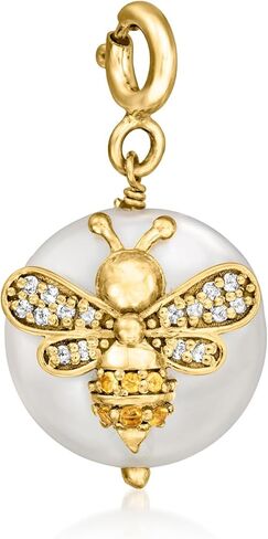 Ross-Simons 6-13mm Cultured Coin Pearl and .10 ct. t.w. White Topaz Bumblebee Charm With Citrine in 18kt Gold Over Sterling in Saudi Arabia