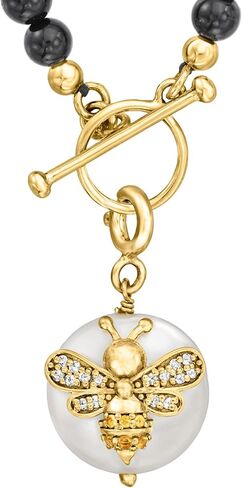 Ross-Simons 6-13mm Cultured Coin Pearl and .10 ct. t.w. White Topaz Bumblebee Charm With Citrine in 18kt Gold Over Sterling in Saudi Arabia