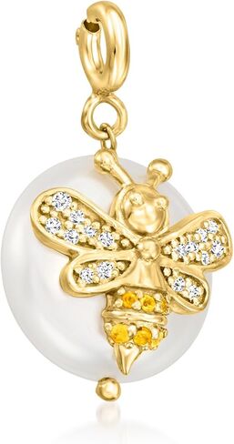 Ross-Simons 6-13mm Cultured Coin Pearl and .10 ct. t.w. White Topaz Bumblebee Charm With Citrine in 18kt Gold Over Sterling in Saudi Arabia