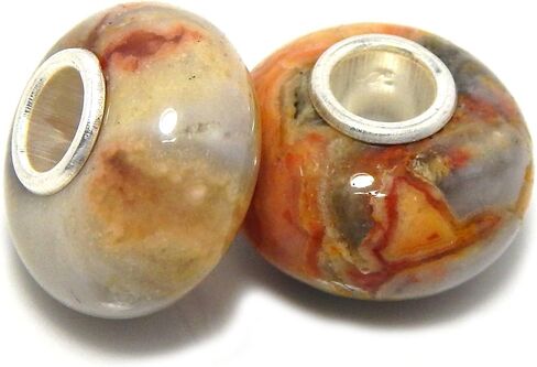925 Sterling Silver (مجموعة من اثنين) حبة العقيق الطبيعية متوافقة مع Pandora (سوف تختلف الألوان) in Saudi Arabia