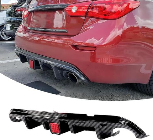 Rear Diffuser with Light Fit for Infiniti Q50 2014 2015 2016 2017, Add-on Body Kit Rear Bumper Lower Lip Splitter Exterior Accessories (Carbon Fiber Style) in Saudi Arabia