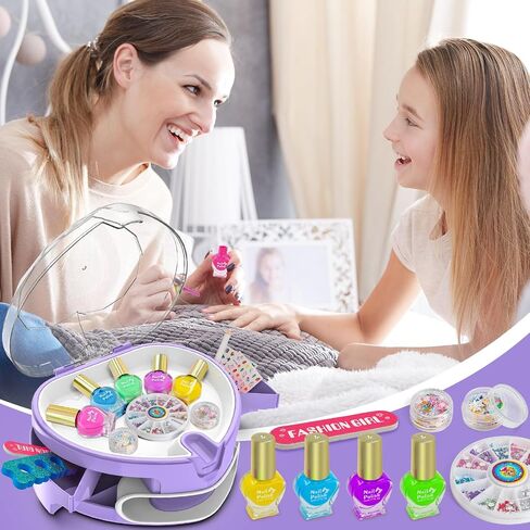 BATTOP Kids Nail Polish Set for Girls, Nail Art Kit for Kids with All-in-One Organizer Nail Dryer, Polish, Stickers, Gems, Filer - Ideas Gift for Girls 6 7 8 9 10 11 12 - Dress-Up Toy in Kuwait