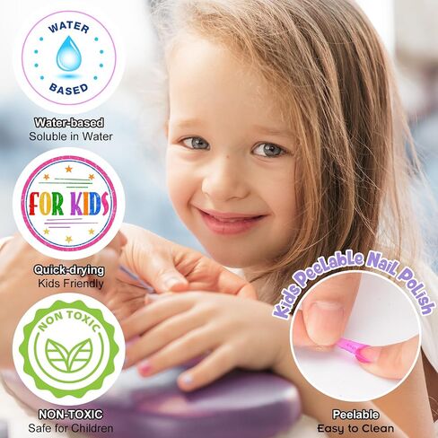 BATTOP Kids Nail Polish Set for Girls, Nail Art Kit for Kids with All-in-One Organizer Nail Dryer, Polish, Stickers, Gems, Filer - Ideas Gift for Girls 6 7 8 9 10 11 12 - Dress-Up Toy in Kuwait
