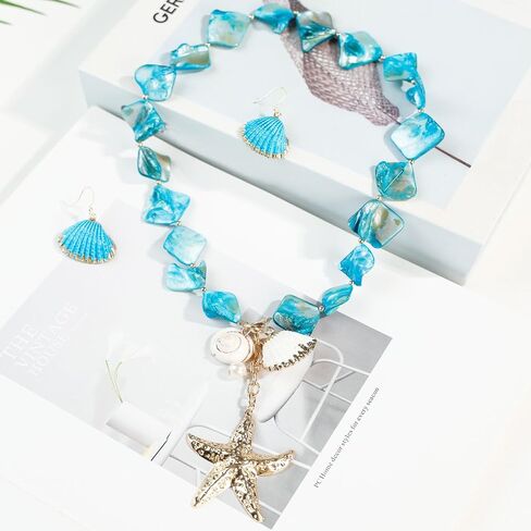 Natural Seashell Collar Necklaces and Earrings Jewelry Set for Women in Kuwait