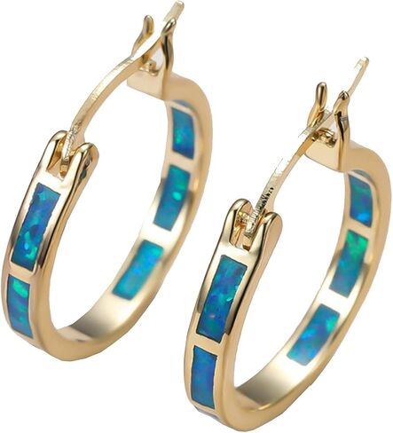 Life Stage White/Blue Created-Opal 925 Sterlg Silver Round Hoop Dangle Earrings Women's Fashion Jewelry White one Size in Saudi Arabia
