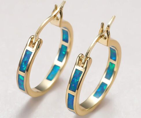 Life Stage White/Blue Created-Opal 925 Sterlg Silver Round Hoop Dangle Earrings Women's Fashion Jewelry White one Size in Saudi Arabia
