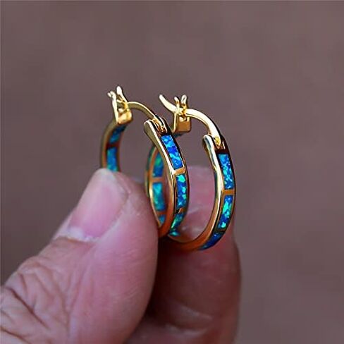 Life Stage White/Blue Created-Opal 925 Sterlg Silver Round Hoop Dangle Earrings Women's Fashion Jewelry White one Size in Saudi Arabia