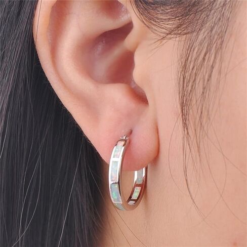 Life Stage White/Blue Created-Opal 925 Sterlg Silver Round Hoop Dangle Earrings Women's Fashion Jewelry White one Size in Saudi Arabia