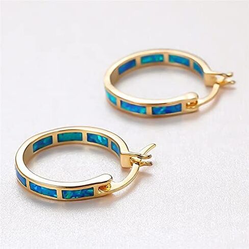 Life Stage White/Blue Created-Opal 925 Sterlg Silver Round Hoop Dangle Earrings Women's Fashion Jewelry White one Size in Saudi Arabia