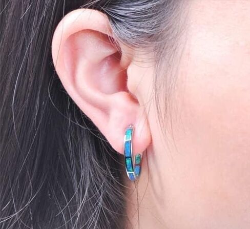 Life Stage White/Blue Created-Opal 925 Sterlg Silver Round Hoop Dangle Earrings Women's Fashion Jewelry White one Size in Saudi Arabia