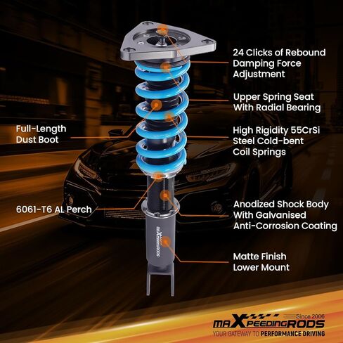 MaxPeedingrods Coilover لـ Audi A8 Quattro 2004-2010 ، 24 مستويات مجموعة تعليقات قابلة للتعديل قابلة للتعديل ، دعامات امتصاص الصدمات القابلة للتعديل في الارتفاع ، T6 ترقية مجموعات الأزرق الأزرق in Kuwait