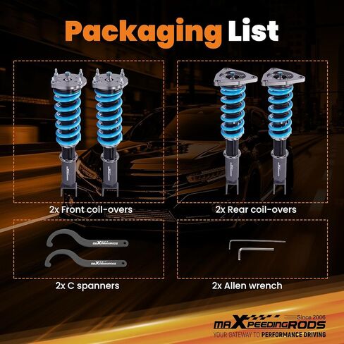 MaxPeedingrods Coilover لـ Audi A8 Quattro 2004-2010 ، 24 مستويات مجموعة تعليقات قابلة للتعديل قابلة للتعديل ، دعامات امتصاص الصدمات القابلة للتعديل في الارتفاع ، T6 ترقية مجموعات الأزرق الأزرق in Kuwait