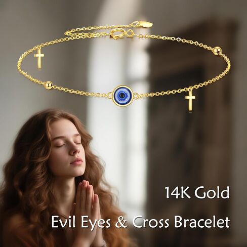 Dovran 14K كرة الذهب/القلب/الشيطان سوار للعين للنساء 14K سوار الذهب الصلبة هدية المجوهرات للنساء in Saudi Arabia