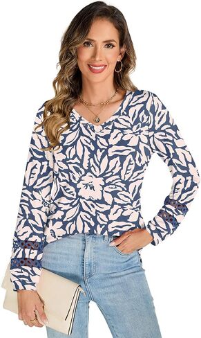 قمصان Rapbin Womens Long Sleeve V Tunic Tups Tops Business Disual Dary Dary in Saudi Arabia