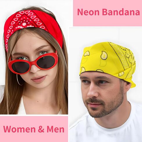 8PCS Neon Bandanas 23"x23" Versatile Solid Color Headwraps & Neck Scarves 80s 90s Glow Party in Saudi Arabia