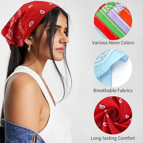 8PCS Neon Bandanas 23"x23" Versatile Solid Color Headwraps & Neck Scarves 80s 90s Glow Party in Saudi Arabia