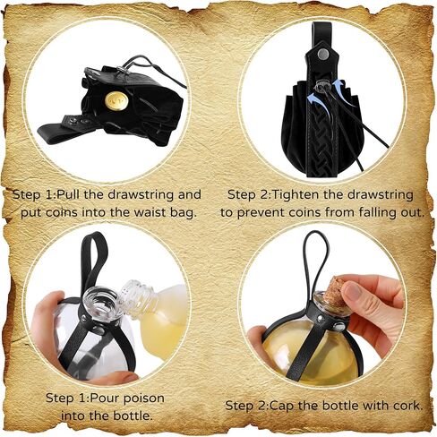Renaissance Accessories Medieval Belt Pirate Faux Leather Belt Pouch Potion Bottles Ren Faire Accessories in Kuwait