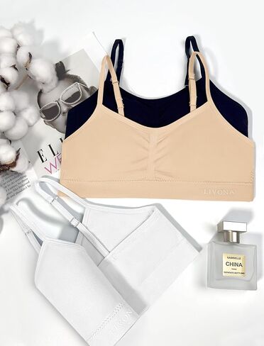 Livona 3 Pack Training Bras for Girls-Sports Bra ، Pitness Bra ، BATDADED BRA BRALETTE ، CROP CAMI TANK TOP (6-14) in Kuwait