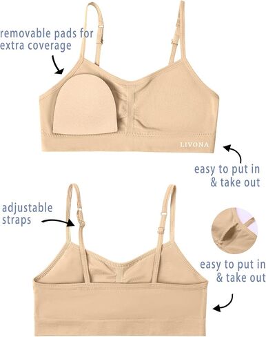 Livona 3 Pack Training Bras for Girls-Sports Bra ، Pitness Bra ، BATDADED BRA BRALETTE ، CROP CAMI TANK TOP (6-14) in Kuwait