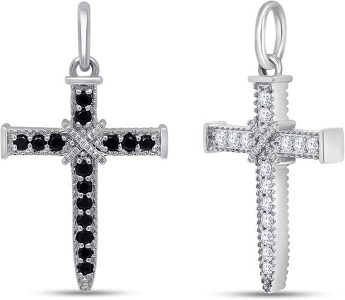 قلادة صليب ديني للرجال 1.15 CTTW الطبيعي الماس الأبيض والأسود أو الأسود والأبيض Moissanite يسوع المسيح قلادة قابلة للانعكاس في 10K و 925 الجنيه الفضية الجنيه الاسترليني من أجله in Saudi Arabia