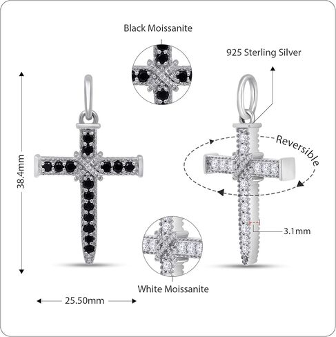 قلادة صليب ديني للرجال 1.15 CTTW الطبيعي الماس الأبيض والأسود أو الأسود والأبيض Moissanite يسوع المسيح قلادة قابلة للانعكاس في 10K و 925 الجنيه الفضية الجنيه الاسترليني من أجله in Saudi Arabia