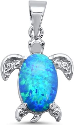 Oval Natural Larimar Swirl Turtle Charm Pendant Sterling Silver in Saudi Arabia