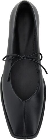 Lace up Ballet Flats Women Square Toe Mary Jane Flats Bow Slip On Leather Comfortable Ballerina Shoes in Kuwait