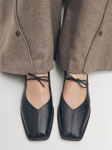 Lace up Ballet Flats Women Square Toe Mary Jane Flats Bow Slip On Leather Comfortable Ballerina Shoes in Kuwait