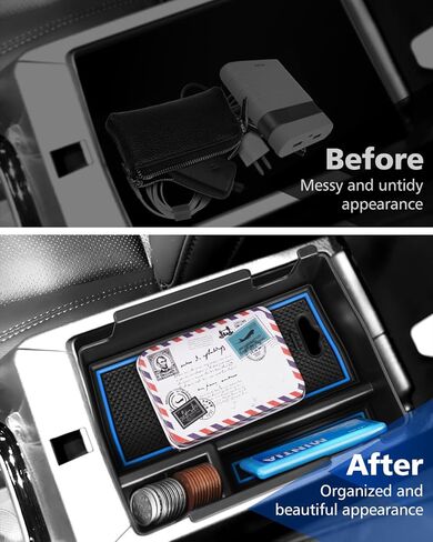FIILINES Lower Center Console Organizer with Anti-Slip Mats for Mazda CX-50 2023 2024 2025, Console Tray Secondary Armrest Storage Box ABS Insert Container Accessories with Blue Mats and Black Mats in Saudi Arabia