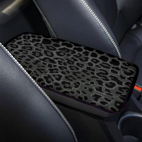 Black Leopard Print Auto Center Console Armrest Pad Universal Cheetah Print Car Center Console Cover Seat Box Cover for Sedan, Van, SUV, Truck Car Accessorie in Saudi Arabia