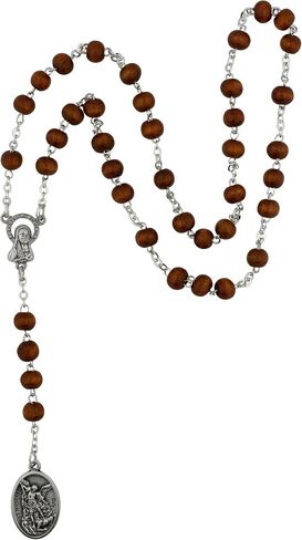القديس مايكل The Archangel Chaplet | حبات خشبية جميلة | سانت مايكل و Guardian Angel Medal | مثالي لتفاني Lenten | هدية عظيمة للتواصل الأول أو التأكيد | صنع في إيطاليا in Saudi Arabia