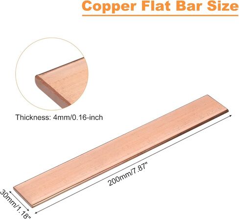 uxcell Copper Flat Bar, 0.16" Thickness x 0.98" Width x 7.87" Length Copper Bus Bar Stock Plate Mill for Electrical (4mm x 25mm x 200mm) in Saudi Arabia