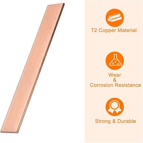 uxcell Copper Flat Bar, 0.16" Thickness x 0.98" Width x 7.87" Length Copper Bus Bar Stock Plate Mill for Electrical (4mm x 25mm x 200mm) in Saudi Arabia