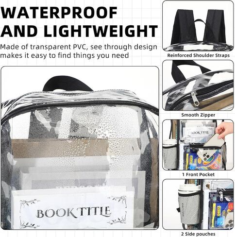 Amylove 30 Pack Clear Backpack Backpack Ballk Barge Huck Dusty PVC شفاف شفاف مع الأشرطة القابلة للتعديل لعمل الكلية 3 نمط in Saudi Arabia