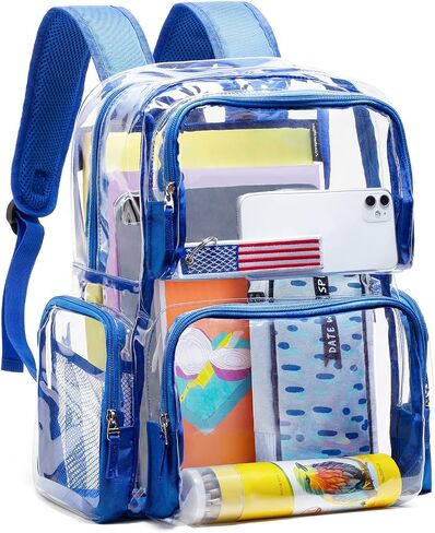 Vorspack Clear Backpack - Transparent Backpack with Reinforced Bottom & Multi-pockets for College Workplace Security - Black in Kuwait