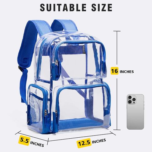 Vorspack Clear Backpack - Transparent Backpack with Reinforced Bottom & Multi-pockets for College Workplace Security - Black in Kuwait